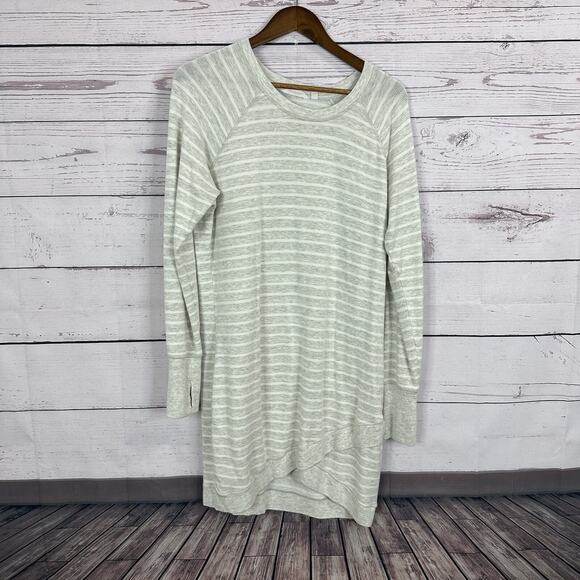 Athleta Dresses & Skirts - Athleta‎ Dress Womens Large Gray Striped Criss Cross Sweatshirt Lagenlook Casual